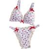 imageFloerns Womens Bikini Set Two Piece Cherry Print Lace Trim Triangle Bathing SuitWhite