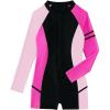 imageFloerns Womens Colorblock Long Sleeve Zip Up Rash Guard Surfing One Piece SwimsuitPink