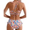 imageFloerns Womens Floral Print Ruffle Trim V Neck Criss Cross Tie Back Bikini SetPink Multi