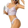 imageFloerns Womens Floral Print Ruffled Strap Top and High Waist Thong 2 Piece Tankini SetMulticolor