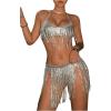 imageFloerns Womens Metallic Sparkly Bikini Set Halter Neck 3 Piece Bathing SuitSilver