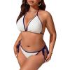 imageFloerns Womens Plus Size 2 Piece Colorblock Halter Triangle Bra and Bottoms Bikini SetWhite