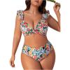 imageFloerns Womens Plus Size Floral Print Two Piece Bathing Suit Twist Front Bikini SetBlue Multi