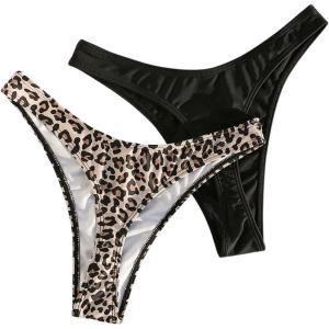 imageFloerns Womens 2 Pcs High Cut Cheeky Swimwear Bottoms Panties Bikini ThongsBlack and Beige