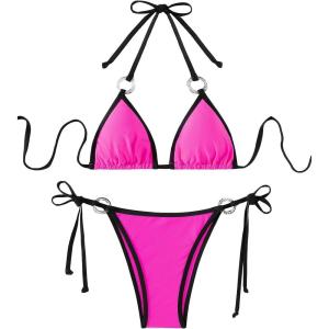 imageFloerns Womens 2 Piece Colorblock String Tie Back Triangle Bikini Swimsuit Set