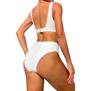 imageFloerns Womens 2 Piece V Neck Solid Underwire Beachwear Bikini Swimsuit Set White Large