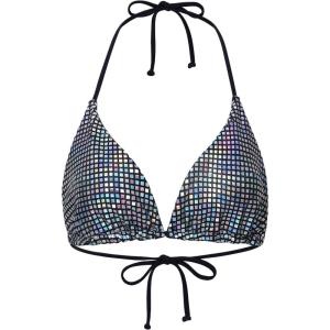 imageFloerns Womens Bikini Top Only Shiny Tie Back Halter Triangle Swimsuit TopBlack
