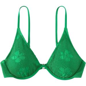 imageFloerns Womens Floral Pattern Underwire Bikini Top Spaghetti Strap Bathing SuitGreen