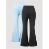 imageFloerns Girls 2 Pcs Flare Leg Pants Active High Waist Bell Bottom PantsBlack and Blue