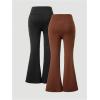 imageFloerns Girls 2 Pcs Flare Leg Pants Active High Waist Bell Bottom PantsBlack and Brown