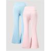imageFloerns Girls 2 Pcs Flare Leg Pants Active High Waist Bell Bottom PantsBlue and Pink