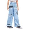 imageFloerns Girls Casual Letter Print Elastic Waist Wide Leg Long PantsBlue