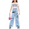 imageFloerns Girls Casual Letter Print Elastic Waist Wide Leg Long PantsBlue