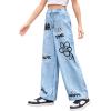 imageFloerns Girls Casual Letter Print Elastic Waist Wide Leg Long PantsBlue
