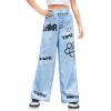 imageFloerns Girls Casual Letter Print Elastic Waist Wide Leg Long PantsBlue