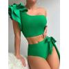imageFloerns Womens 2 Piece Bathing Suit Ruffle Trim One Shoulder Tankini SwimsuitGreen