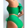 imageFloerns Womens 2 Piece Bathing Suit Ruffle Trim One Shoulder Tankini SwimsuitGreen
