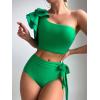 imageFloerns Womens 2 Piece Bathing Suit Ruffle Trim One Shoulder Tankini SwimsuitGreen