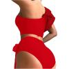 imageFloerns Womens 2 Piece Bathing Suit Ruffle Trim One Shoulder Tankini SwimsuitRed