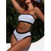 imageFloerns Womens 2 Piece Colorblock Strapless Tube Bra and Cheeky Bottoms Bikini Swimsuit Set Black and White Medium