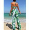 imageFloerns Womens 3 Piece Tropical Print Halter Bikini Swimsuit with Cover Up PantsGreen