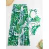 imageFloerns Womens 3 Piece Tropical Print Halter Bikini Swimsuit with Cover Up PantsGreen