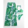imageFloerns Womens 3 Piece Tropical Print Halter Bikini Swimsuit with Cover Up PantsGreen