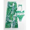 imageFloerns Womens 3 Piece Tropical Print Halter Bikini Swimsuit with Cover Up PantsGreen