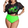 imageFloerns Womens Plus Size 3 Piece High Waist Bikini Swimsuit with Mesh Cover UpGreen