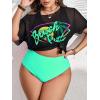imageFloerns Womens Plus Size 3 Piece High Waist Bikini Swimsuit with Mesh Cover UpMint Green