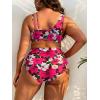 imageFloerns Womens Plus Size Bathing Suit Floral Print Asymmetrical Neck Bikini SetHot Pink