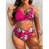 imageFloerns Womens Plus Size Bathing Suit Floral Print Asymmetrical Neck Bikini SetHot Pink