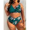 imageFloerns Womens Plus Size Bathing Suit Floral Print Asymmetrical Neck Bikini SetTeal Blue