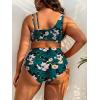 imageFloerns Womens Plus Size Bathing Suit Floral Print Asymmetrical Neck Bikini SetTeal Blue