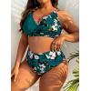 imageFloerns Womens Plus Size Bathing Suit Floral Print Asymmetrical Neck Bikini SetTeal Blue