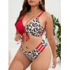 imageFloerns Womens Plus Size Colorblock Drawstring Front High Cut 2 Piece Bathing SuitRed
