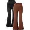 imageFloerns Girls 2 Pcs Flare Leg Pants Active High Waist Bell Bottom PantsBlack and Brown
