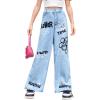 imageFloerns Girls Casual Letter Print Elastic Waist Wide Leg Long PantsBlue