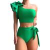 imageFloerns Womens 2 Piece Bathing Suit Ruffle Trim One Shoulder Tankini SwimsuitGreen