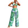 imageFloerns Womens 3 Piece Tropical Print Halter Bikini Swimsuit with Cover Up PantsGreen