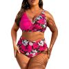 imageFloerns Womens Plus Size Bathing Suit Floral Print Asymmetrical Neck Bikini SetHot Pink