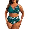 imageFloerns Womens Plus Size Bathing Suit Floral Print Asymmetrical Neck Bikini SetTeal Blue
