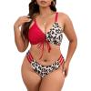 imageFloerns Womens Plus Size Colorblock Drawstring Front High Cut 2 Piece Bathing SuitRed