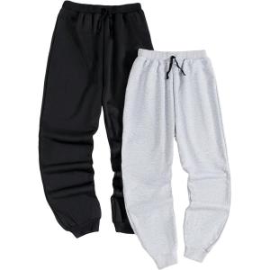 imageFloerns Boys 2 Pcs Solid Basic Drawstring Elastic Waist Jogger SweatpantsBlack and Grey