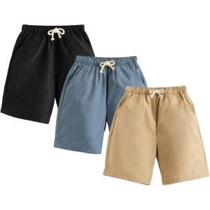 imageFloerns Boys 3 Pcs Drawstring Elastic Waist Solid Straight Leg ShortsBlack Blue Khaki
