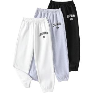 imageFloerns Boys 3 Pcs Elastic Waist Graphic Print Active Jogger SweatpantsBlack Grey White