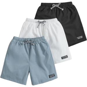 imageFloerns Boys 3 Piece Letter Patched Elastic Waist Drawstring Straight Leg ShortsBlack White Blue