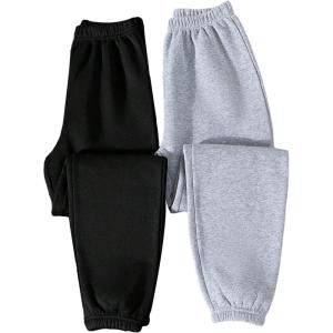 imageFloerns Girls 2 Pcs Elastic Waist Jogger Pants Active Running SweatpantsBlack and Grey