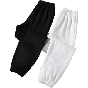 imageFloerns Girls 2 Pcs Elastic Waist Jogger Pants Active Running SweatpantsBlack and White