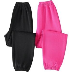 imageFloerns Girls 2 Pcs Elastic Waist Jogger Pants Active Running SweatpantsHot Pink